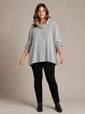 Peyton Primrose Sweater 3X Gray Cowl Neck Oversized Tunic Plus Size